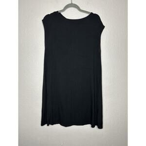 Eileen Fisher Black Stretch Jersey Cap Sleeve Pockets Dress Size Small